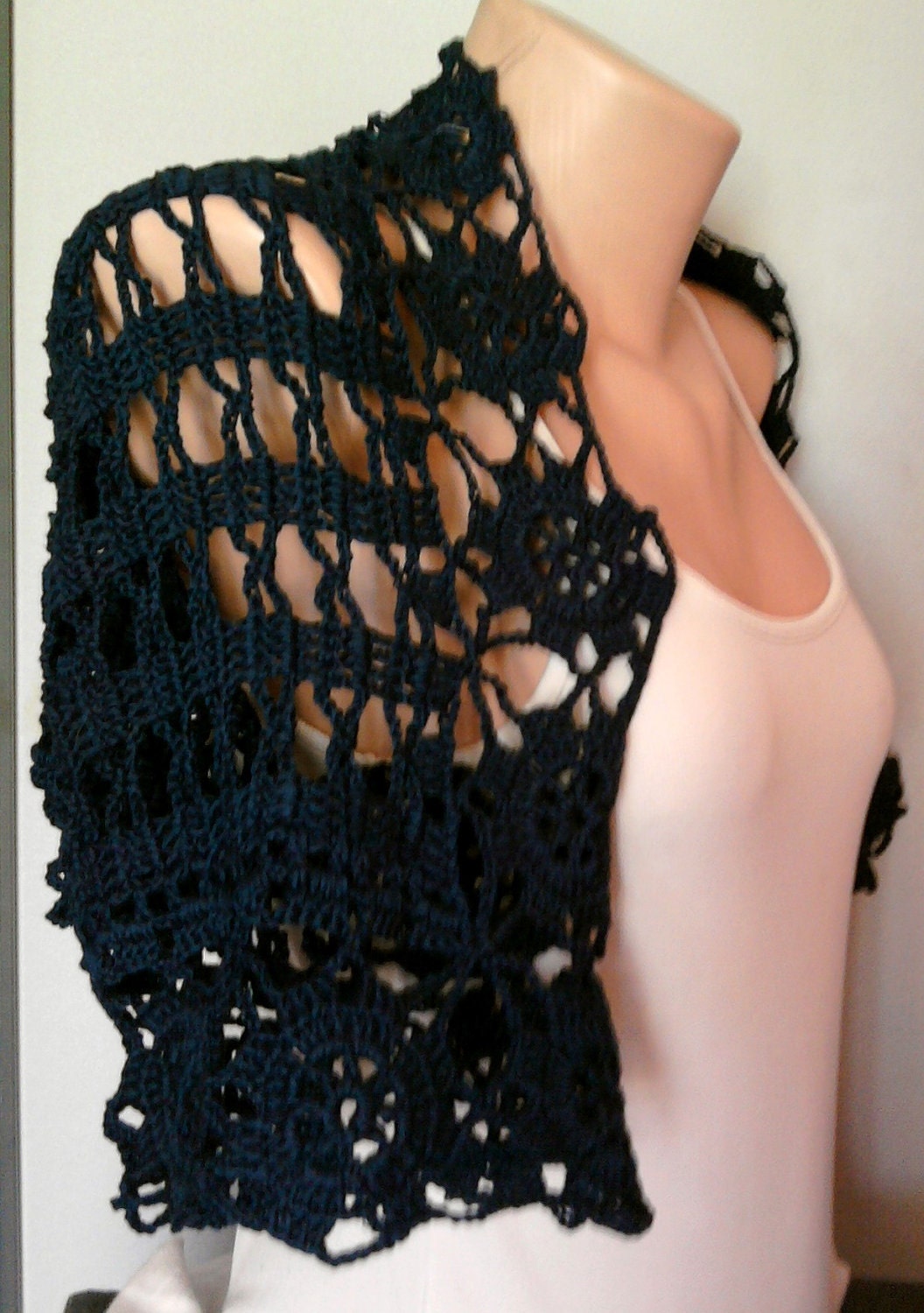 Crochet 100% Cotton Navy Shrug Bolero Capelet Spring Summer Fall Winter Woman Clothing Wedding Accessory