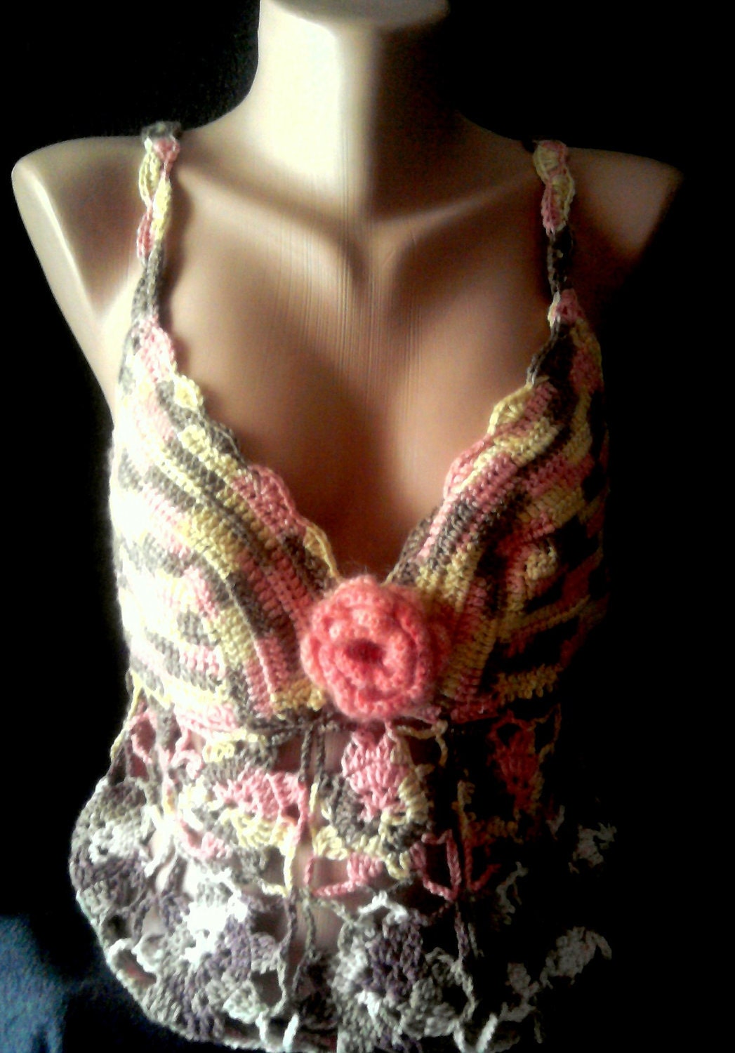 Crochet Top Halter Tank  Cotton Multicolored  Spring Summer Women