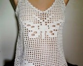 Crochet 100% Cotton White Top Tank Halter with Butterflies Spring Summer Wedding Women Clothing Beachwear Fashion