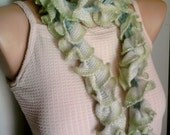 Crochet Shiny Scarf  Fleece in Light Green and White Spring Summer Fall Winter Women Special Gift