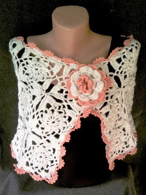 Crochet Shawl Wrap Capelet Scarf Cowl Neck Warmer Ivory/Off White with Removable Flower Wedding Spring Summer Fall Winter Women Clothing
