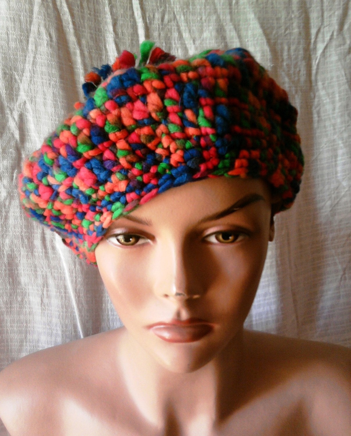 Hand Crochet Multicolor Hat Beret Beanie Multicolor