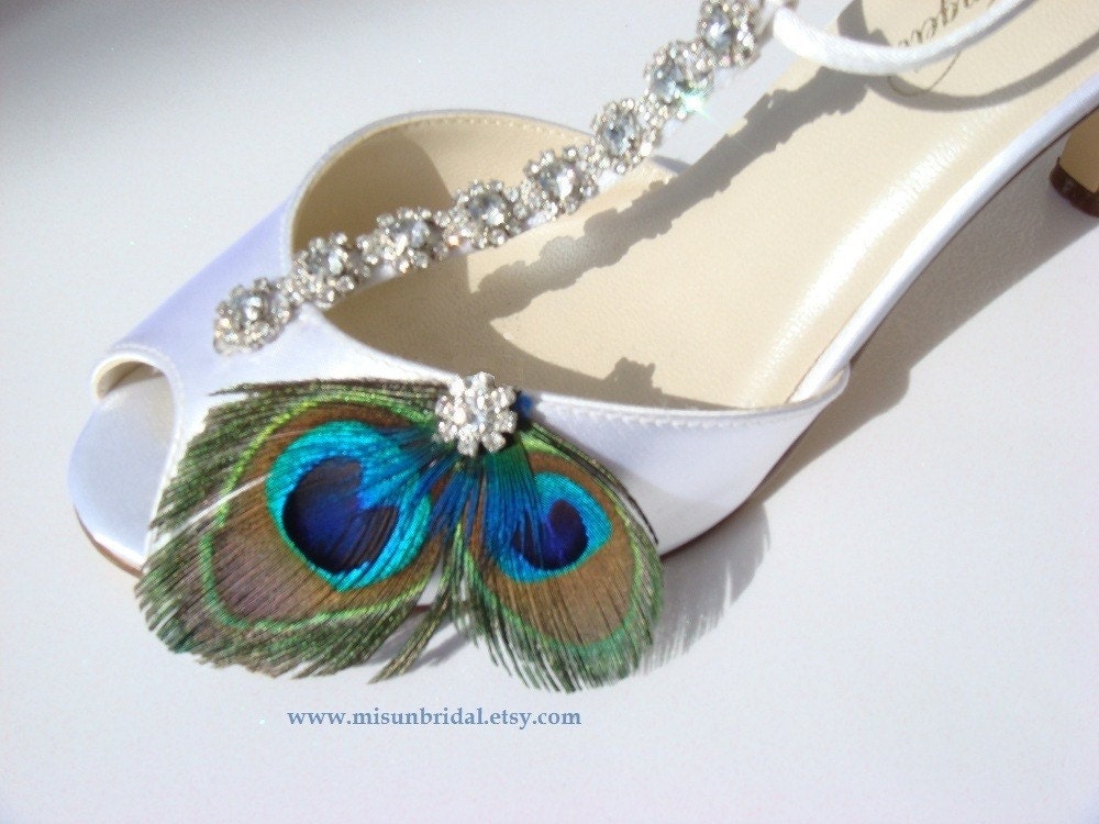 Peacock Shoe Clips with gorgeous rhinestones - CRYSTAL - feather rhinestone shoe clips bridal peacock