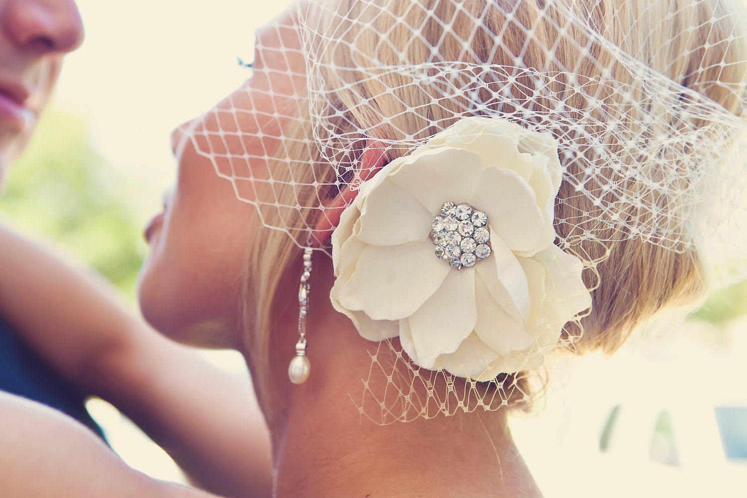 Fall Flower Rhinestone Ivory Bridal Hair flower / vintage style rhinestone center ivory champagne flower hair clip / FLORENTINE