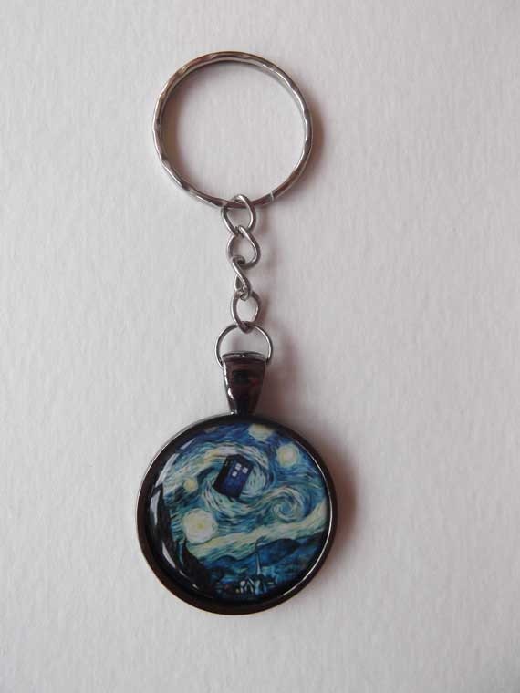 Doctor Who Van Gogh Starry Night Tardis art keychain