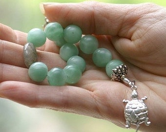 Fertility Bracelet - HOPE - Green Aventurine, Labradorite, Turtle charm