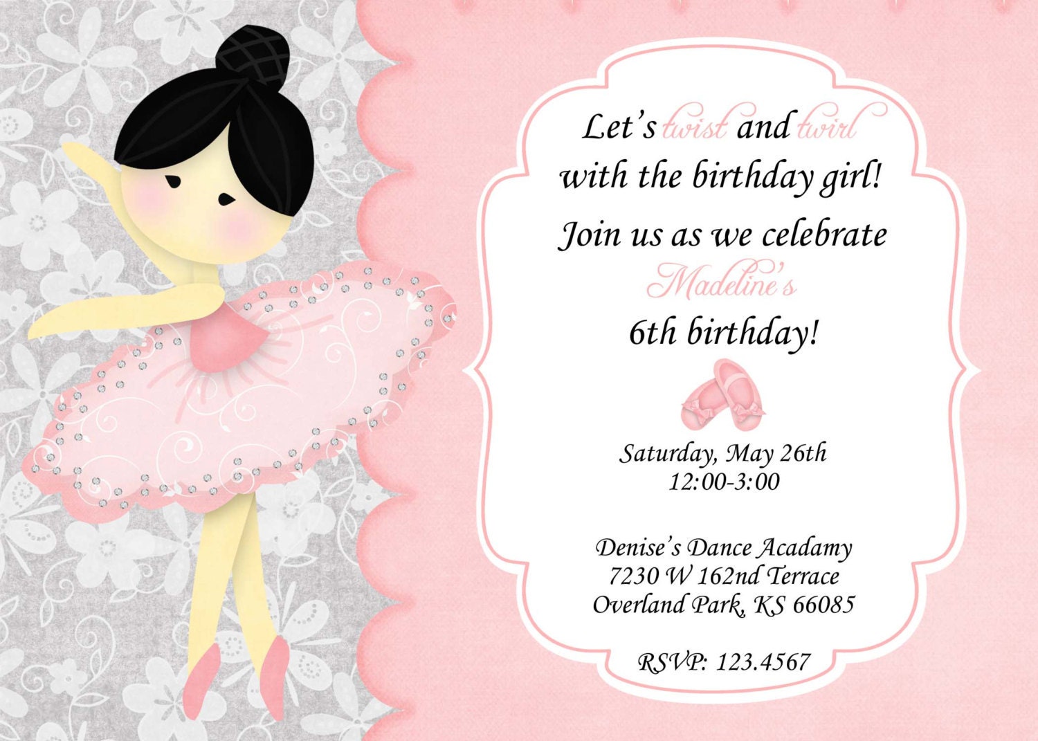 Ballerina Birthday Invitation By Jaebirddesign On Etsy 