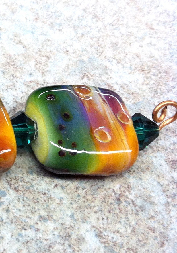 HandMade Boro LampWork Glass Beads -set of 5beads- RAINBOW- Artisan Beads-SRA