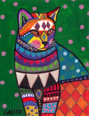 50% OFF SALE - Cat Art - Cat Art - FOLK Art Cat print Ginger Orange Cat - Wedding Gifts