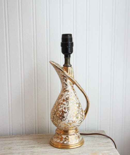 Hollywood Regency Lamp,  Gold Pitcher Lamp, Gold Lamp, Vintage Lamp,  Light elegant Mid Century elegant