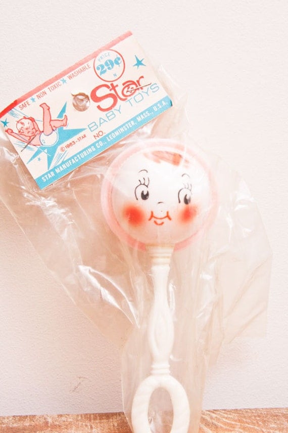 Vintage Baby Rattles celluloid plastic round baby by MollyFinds