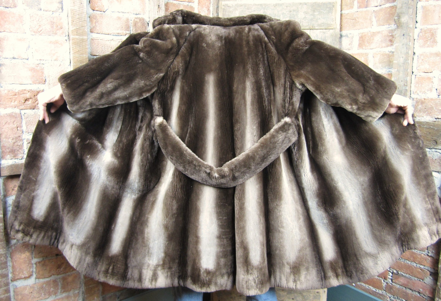 LUXURIOUS Brown Sheared Beaver FUR XL Swing coat George Zessi New York Unisex W/ Hat Beret