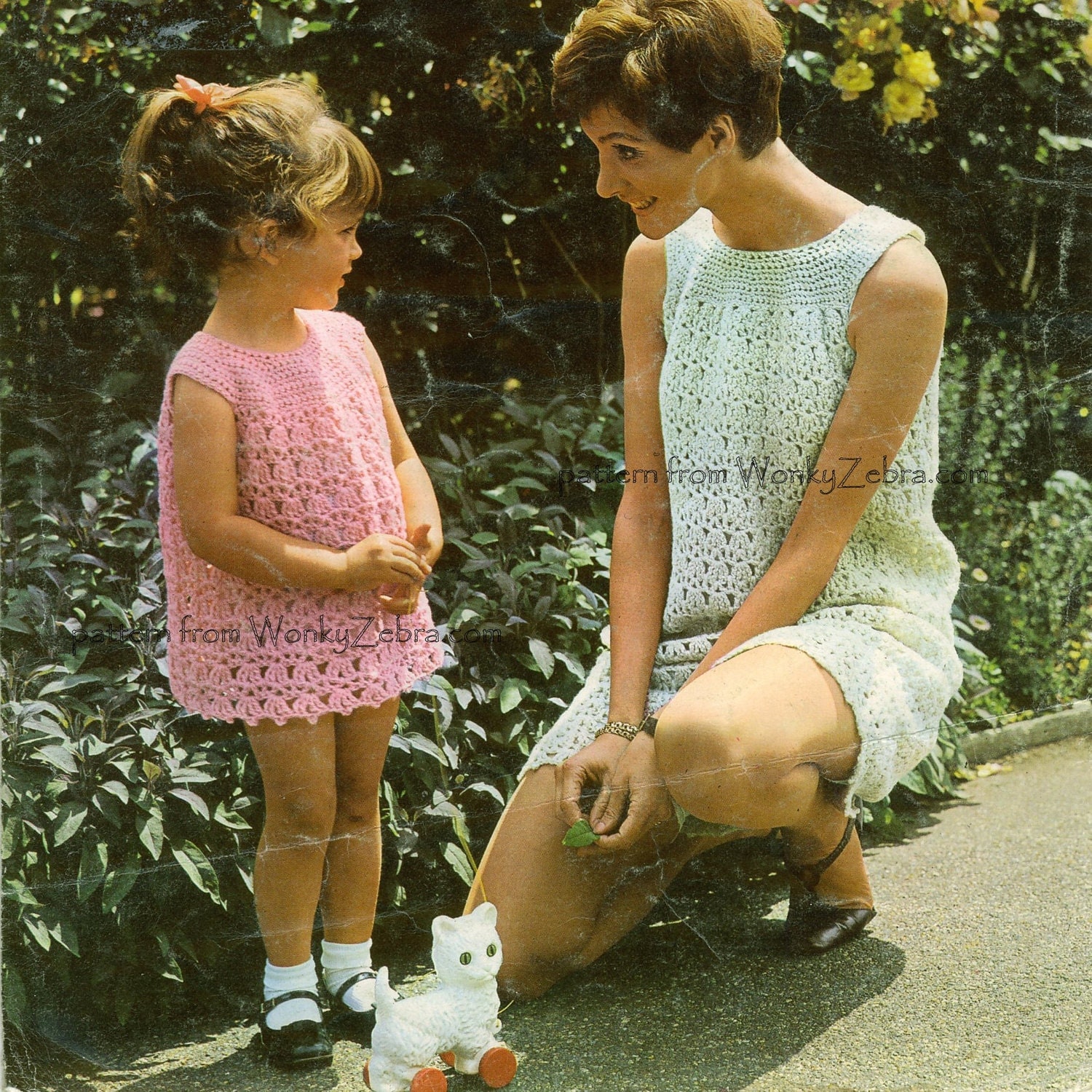 Vintage Crochet Pattern 193 PDF Mother Daughter Yoked Dress from WonkyZebra