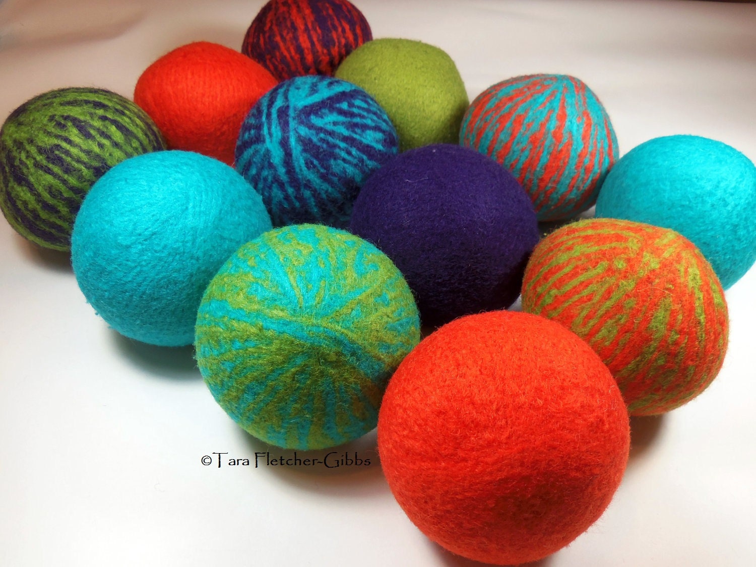 Wool Dryer Balls - Carnival Swirl Set of 12 Eco Friendly - Can be Scented or Unscented