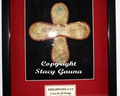 Baseball Cross in 11x14 Shadowbox Frame with Red Double Mat Personalized