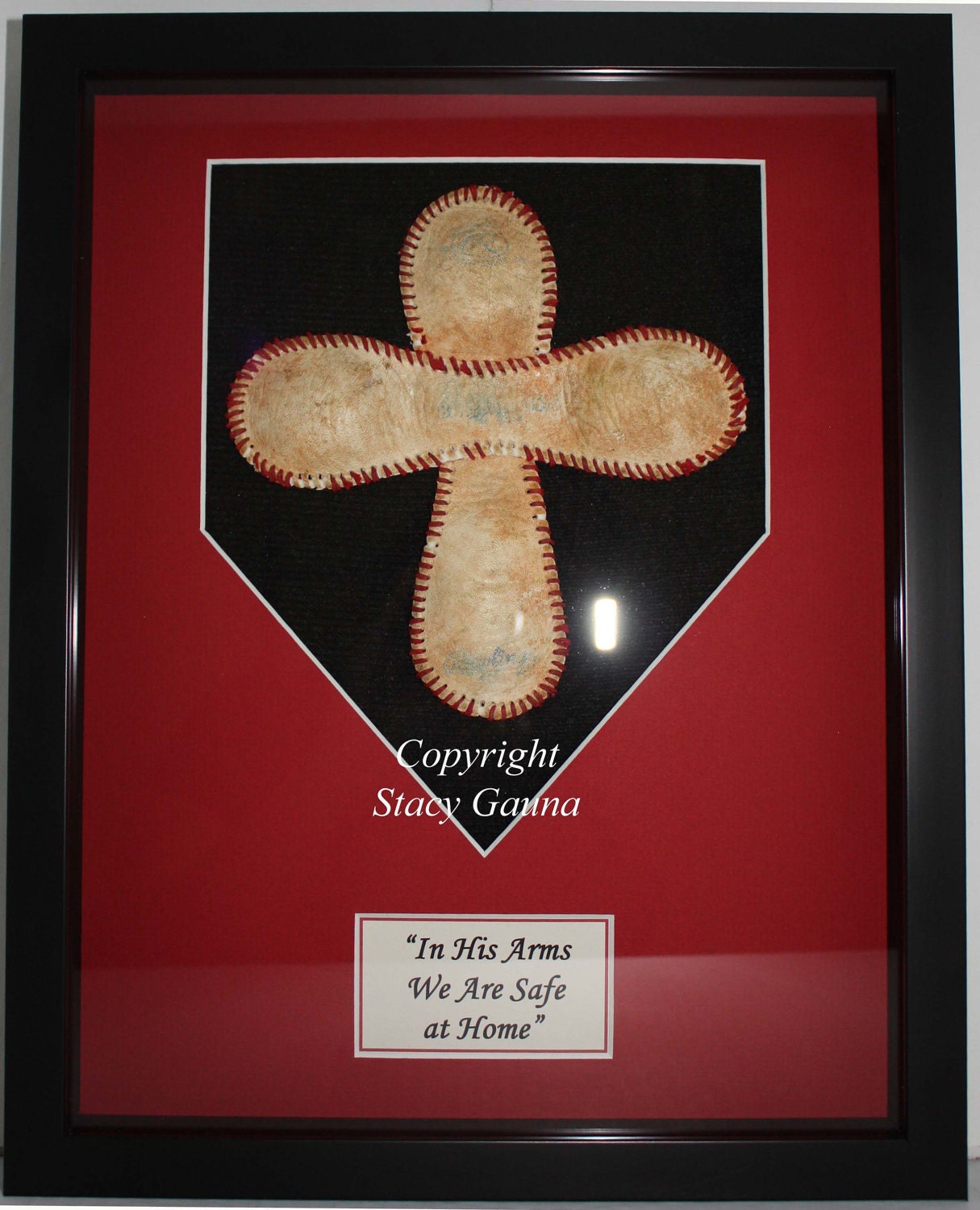 Baseball Cross in 11x14 Shadowbox Frame with NEW Homeplate Mat Personalized