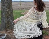Hand Knit Lace Shawl - Original Design - 80x33