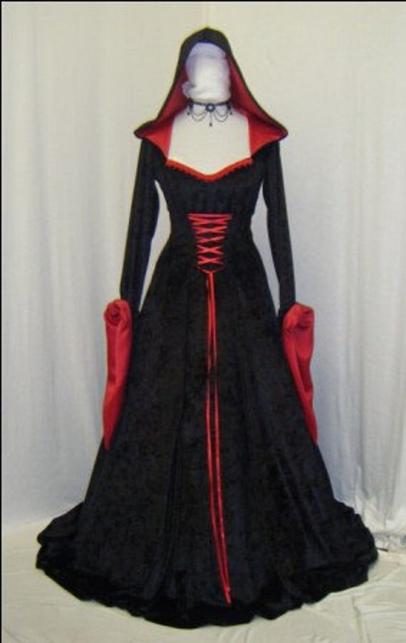 medieval renaissance vampire hooded gothic dress custom made