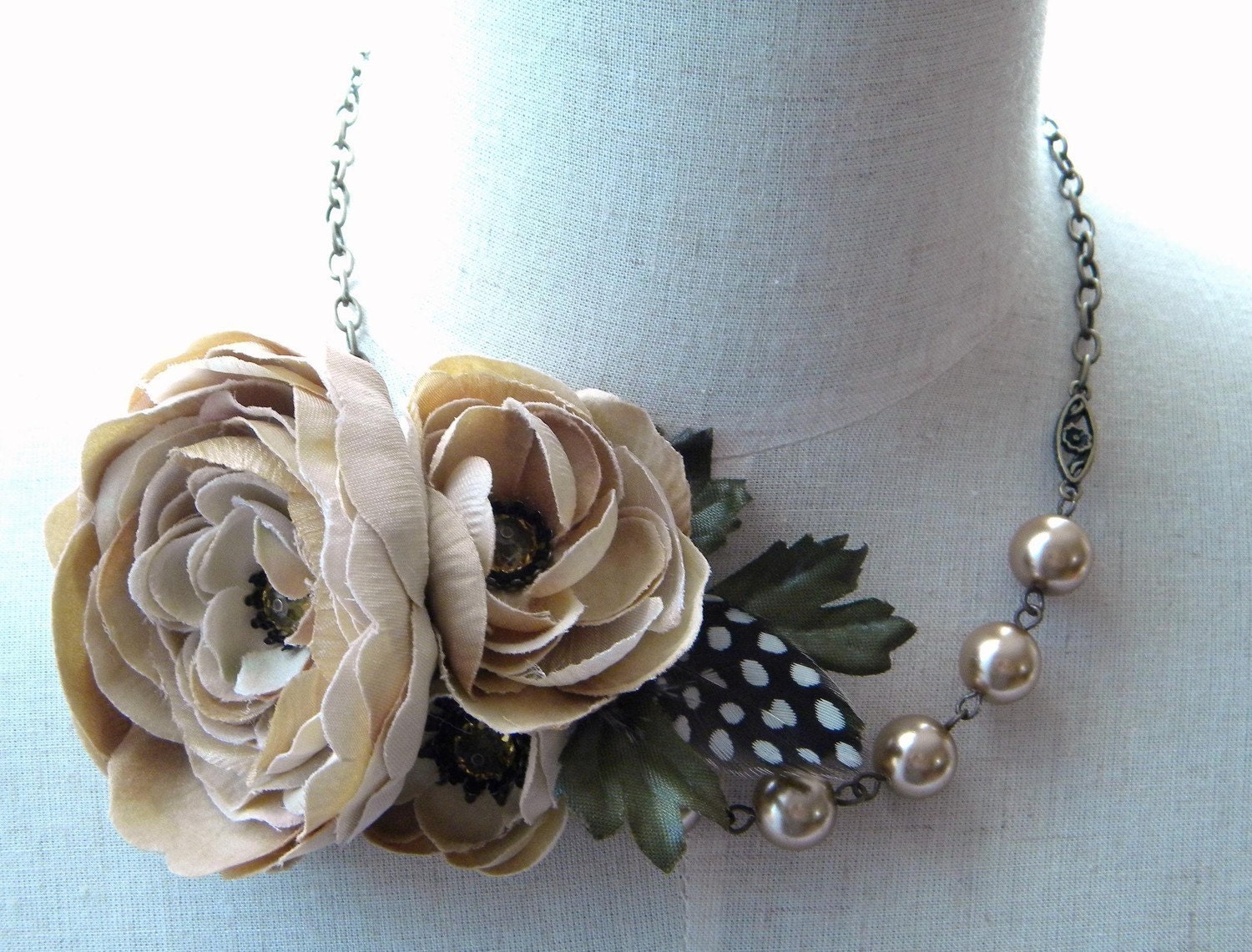 Statement Necklace Woodland Beige Latte Mocha Special Occasion Wedding Necklace - The Sophie