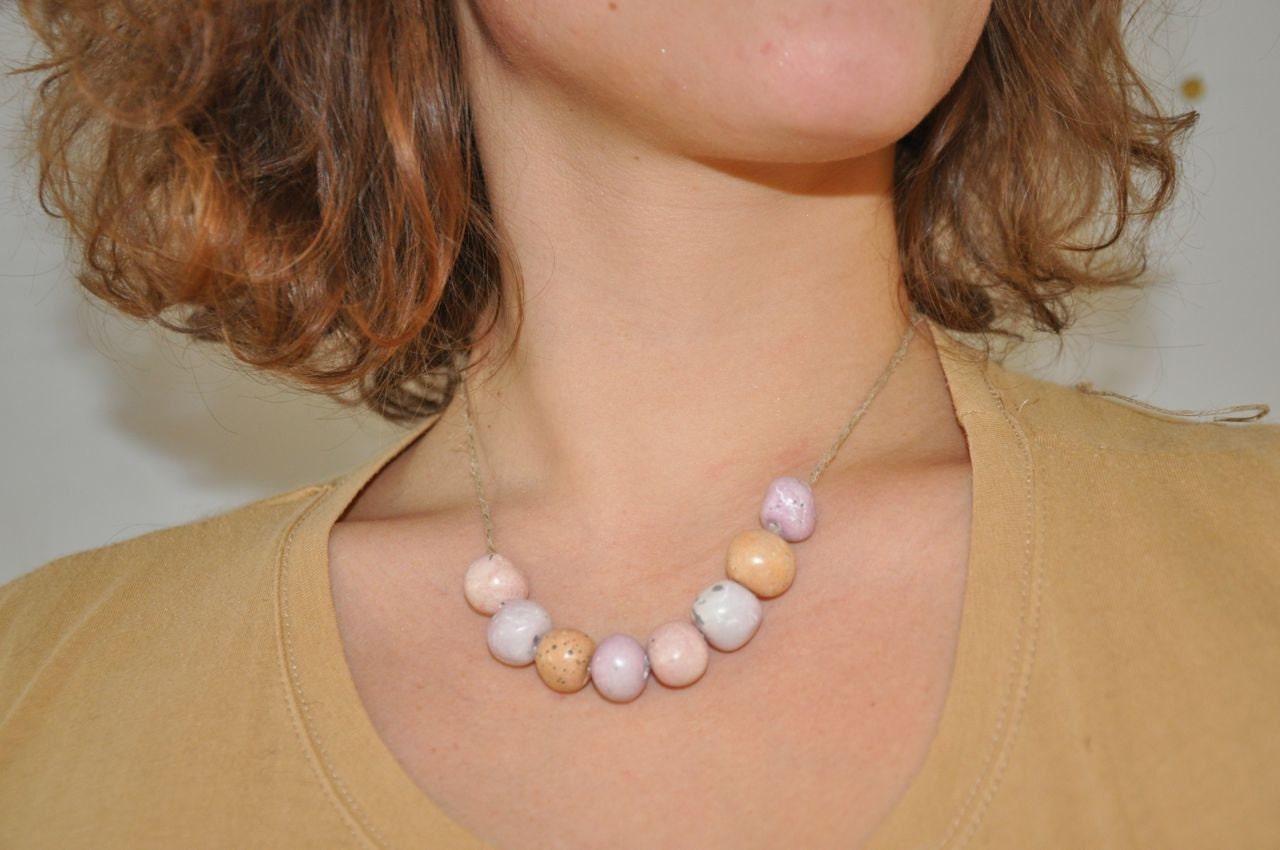 Boho Beaded Necklace - Spring Coral Pink Peach