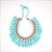 Turquoise Coral Statement Necklace - Pastel Tribal Upcycled Fabric Jewelry Fringe