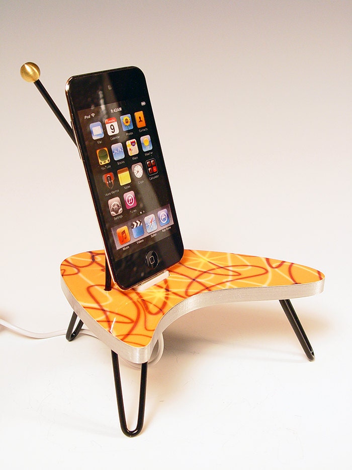 iPhone dock. iPod dock. Orange boomerang table. Atomic. Retro. 50s formica. Too cool. FAST SHIPPING. 15