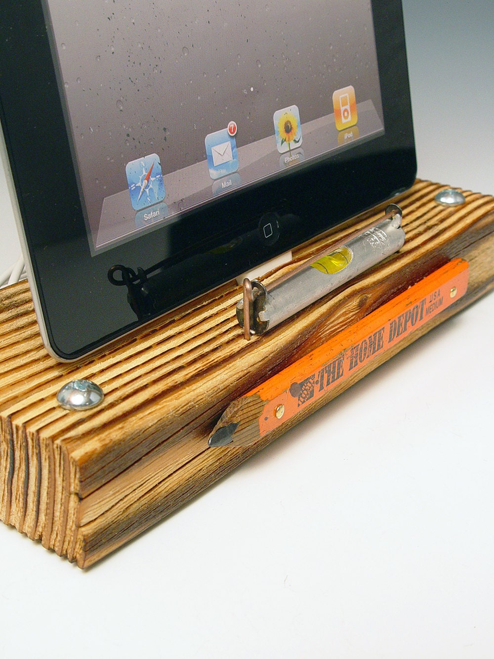 iPad dock. Charge and sync. Handmade from repurposed tools and recycled two by four. Functional desk art. FAST SHIPPING. 146