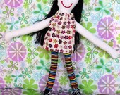 Rag Doll Long Legs Long Black Hair One of a Kind Handmade Doll