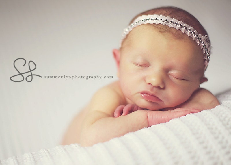 Pink Rhinestone Pleated Headband. Perfect for Baby Girl Photo Prop. Available all sizes.