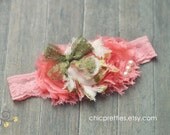 Perfect for Newborn Photo Prop: Shabby Chic Trio Chiffon Floral Prints Headband. Come in All Size.