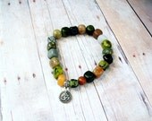 OM Stacker Bracelet, Beautiful Variety of Natural Stones, Bohemian Bracelet, Elastic Bracelet