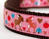Deer Friends Dog Collar  / 1 inch width / Big Dog / Pink