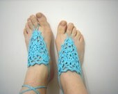 Turquoise Teal Blue Barefoot Sandals, Crochet Foot Jewelry, Victorian, Lace, Sexy, Yoga, Beach Pool,Mother's Day