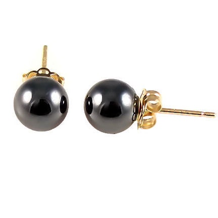 6mm Black Diamond Hematite Ball Stud Post Earrings by 1000jewels
