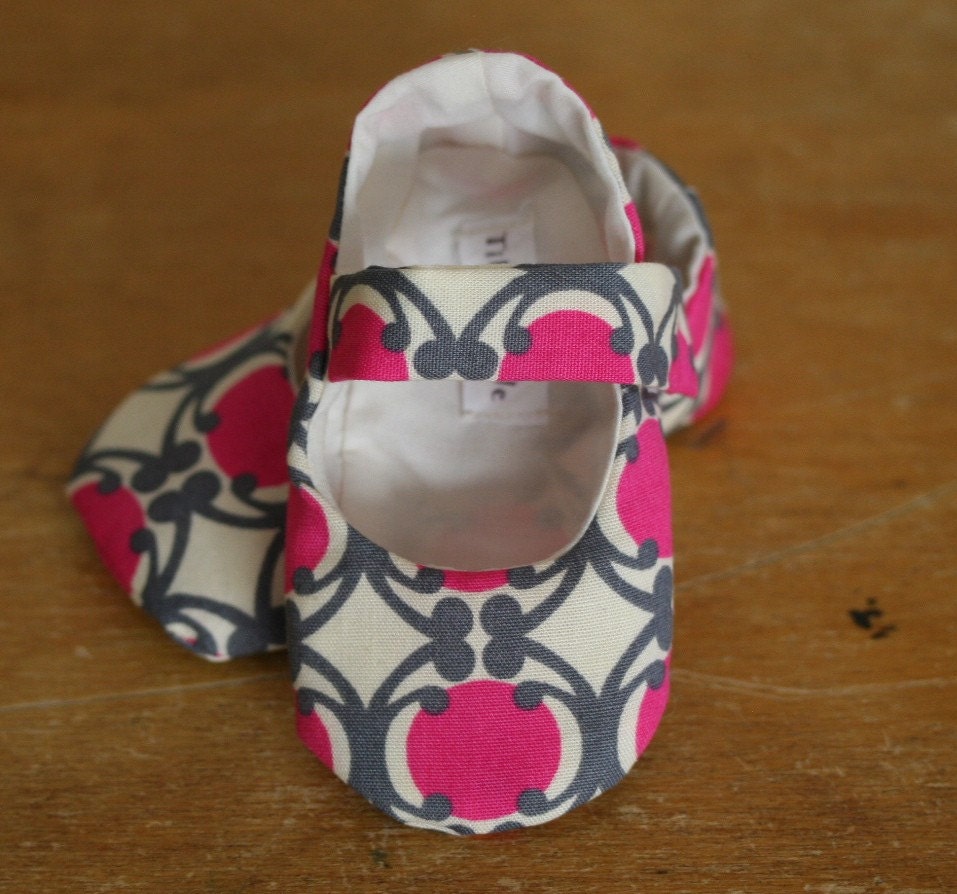 Baby Girl Shoes  Beautiful Pink Gray and Cream Mary Janes - Last Pair
