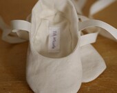 Baby Girl, Toddler Girl Ballet Slippers - Ivory Linen - Christening - Baptism