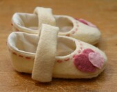 Ivory Wool With Pink Hearts Baby Girl Shoes - Valentines Shoes for Baby Girl