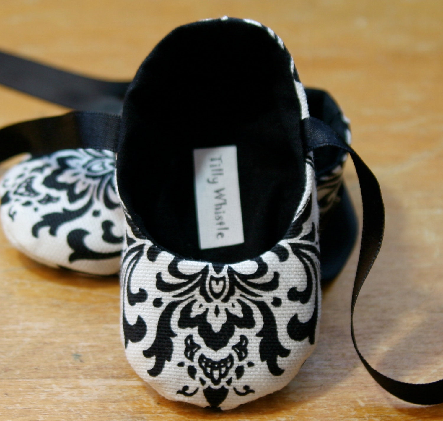 Baby Girl Shoes Black and White Damask Ballet Slipper - Ready to Ship