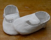 Baby Boy or Girl Shoes White Linen Loafers, Soft Sole Baby Booties - Christening - Baptism
