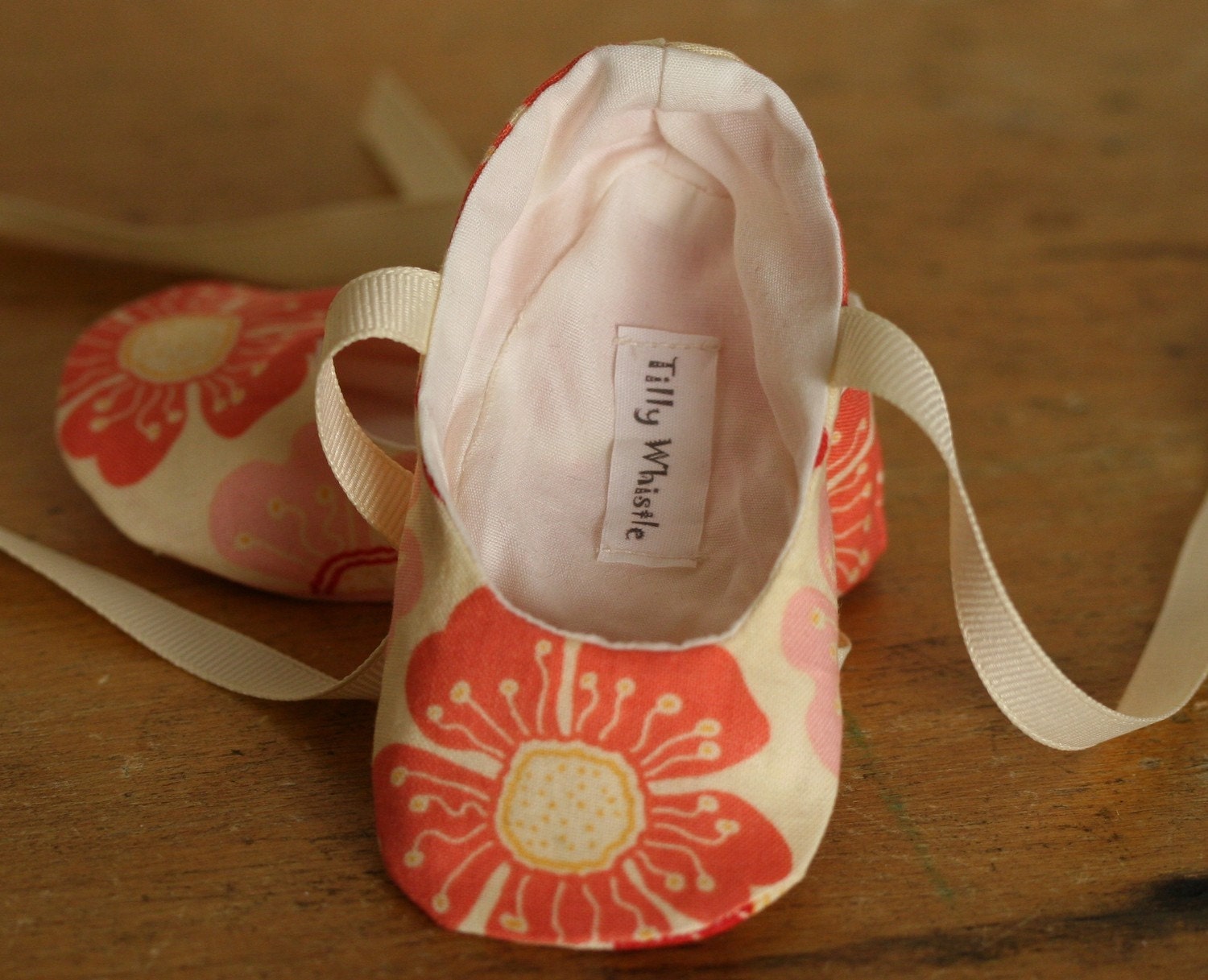 Coral Floral Ballet Slipper Baby Booties