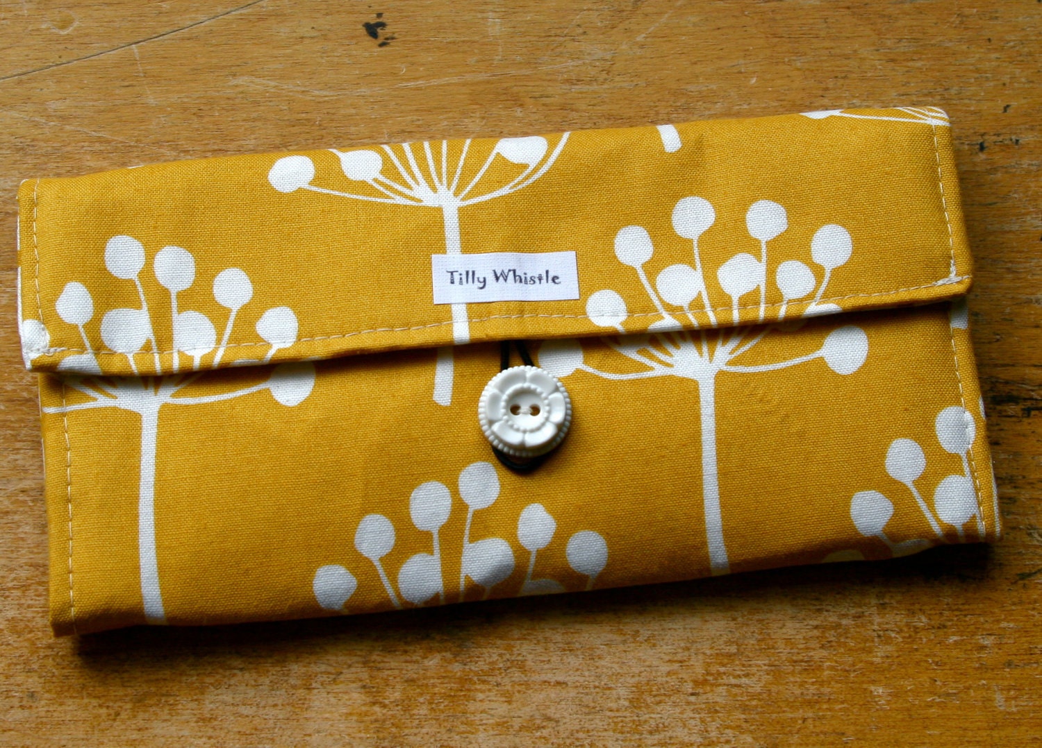 Womens Wallet Mustard Yellow Botanic Print Fabric With Zipper Pocket