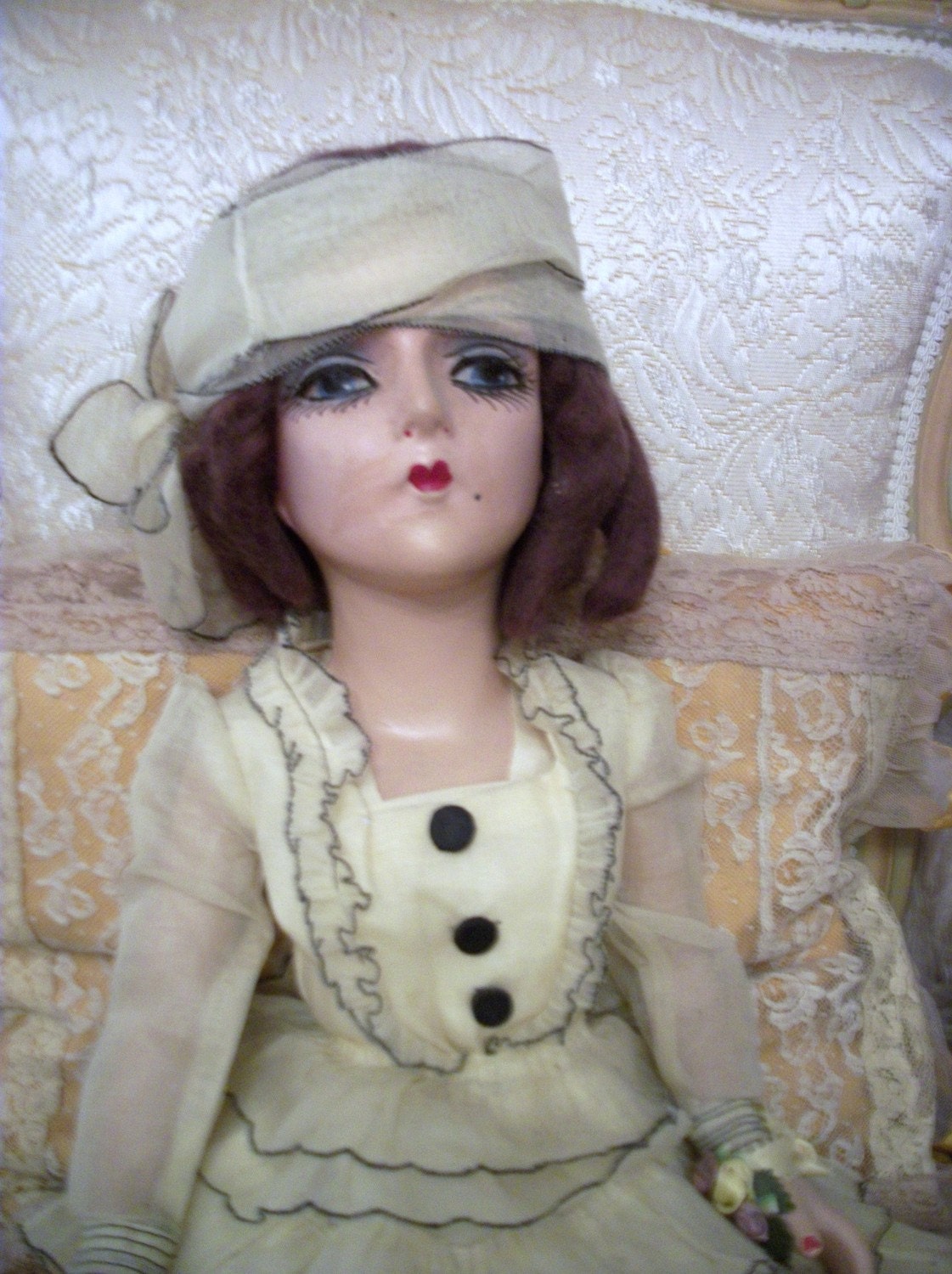 SALE - For Your Boudoir..The Most Amazing 1920s Bed Boudoir Doll With Gorgeous Dress