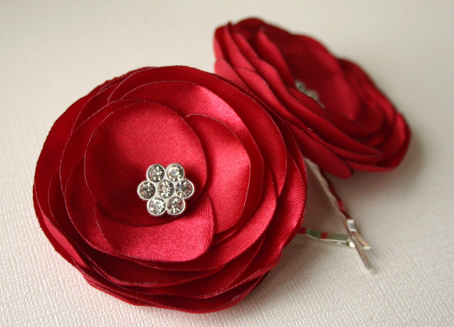 Red Flowers For Hair - Ruby Red Flower Hair Clips - Bridal Flower Hair Pins - Red Wedding Accessories