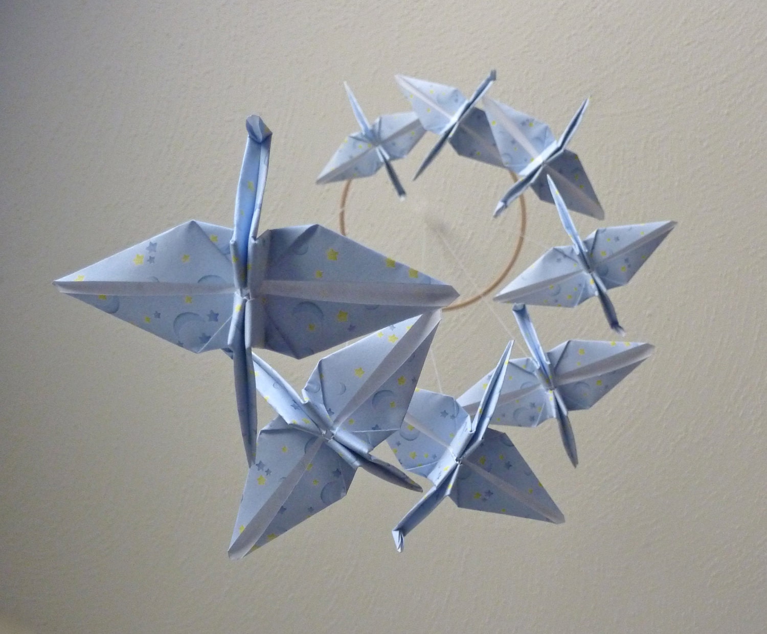 Baby Mobile / Origami Crane Mobile Children Decor / Eco Friendly Home Unique Nature Gift Celestial Peace Star Moon Light Blue
