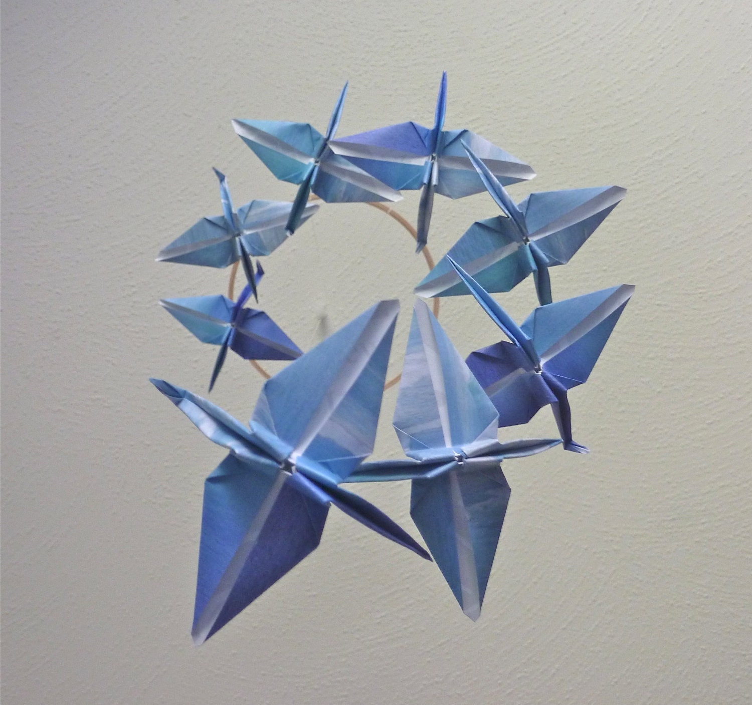 Origami Crane Mobile - Children Decor - Baby Mobile - Eco Friendly - Blue Art Nursery Home Decor Nature Blue Nautical Bedroom