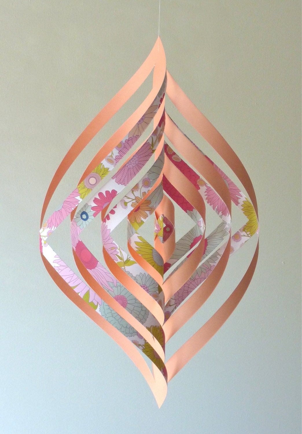 Swirly Mobile - Floral Paper Decoration Unique Suspension Home Decor Baby Nursery Teen Dorm Modern Peach Pink Retro Garden Flower