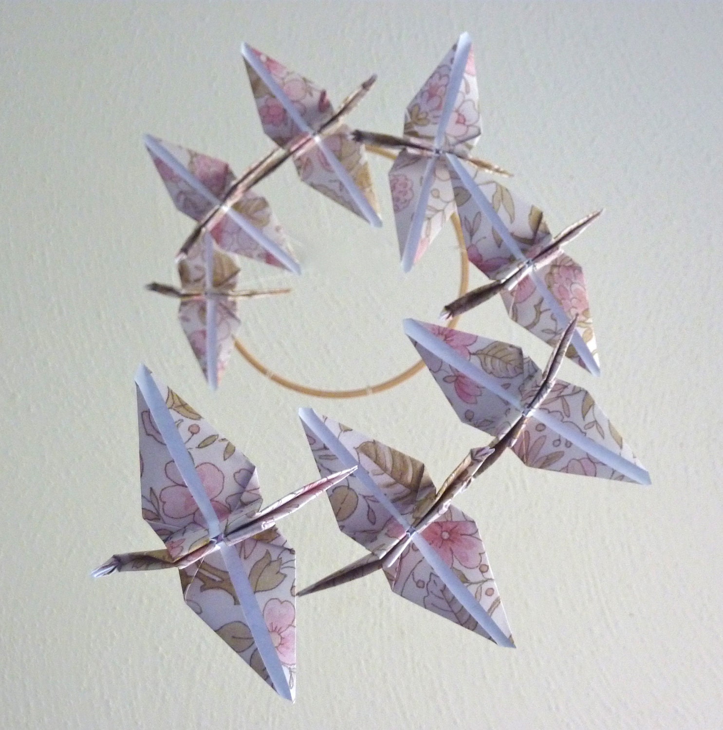 SALE / Origami Crane Mobile  - Children Decor - Baby Mobile - Eco Friendly - Nursery Home Pink Neutral Nature Floral Garden Birds