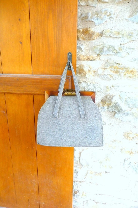 Vintage 1950s Light Gray Fabric Handbag