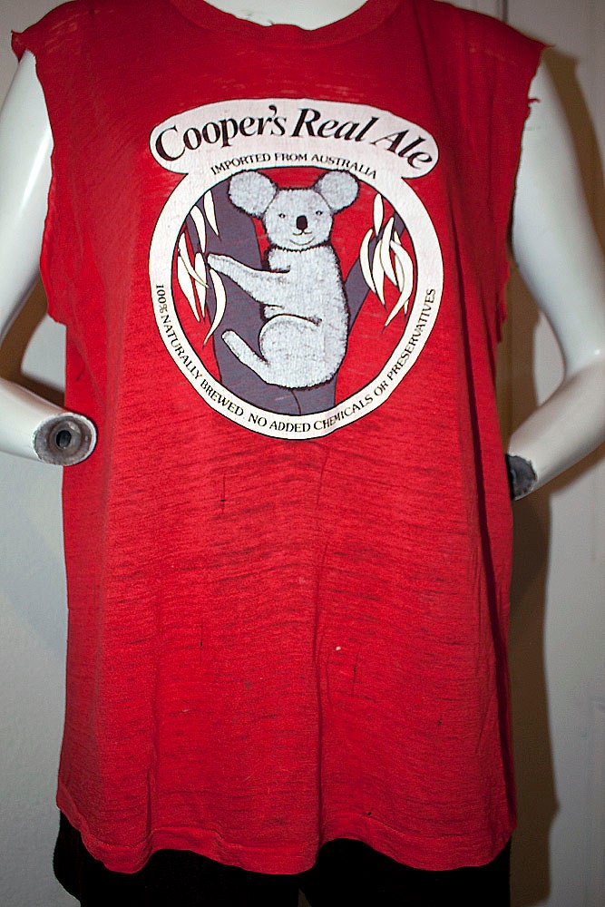 1980's Coopers Real Ale paper thin Australian brewed natural beer lager 50/50 shirt tank top thrashed hipster sz XL