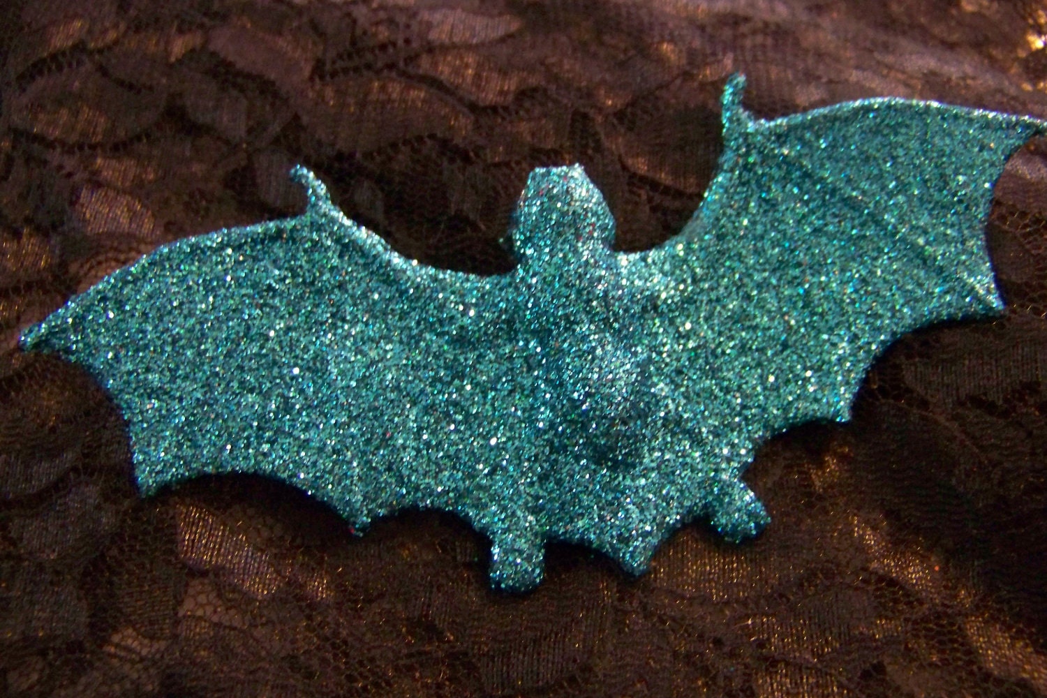 Teal Glitter Bat Necklace